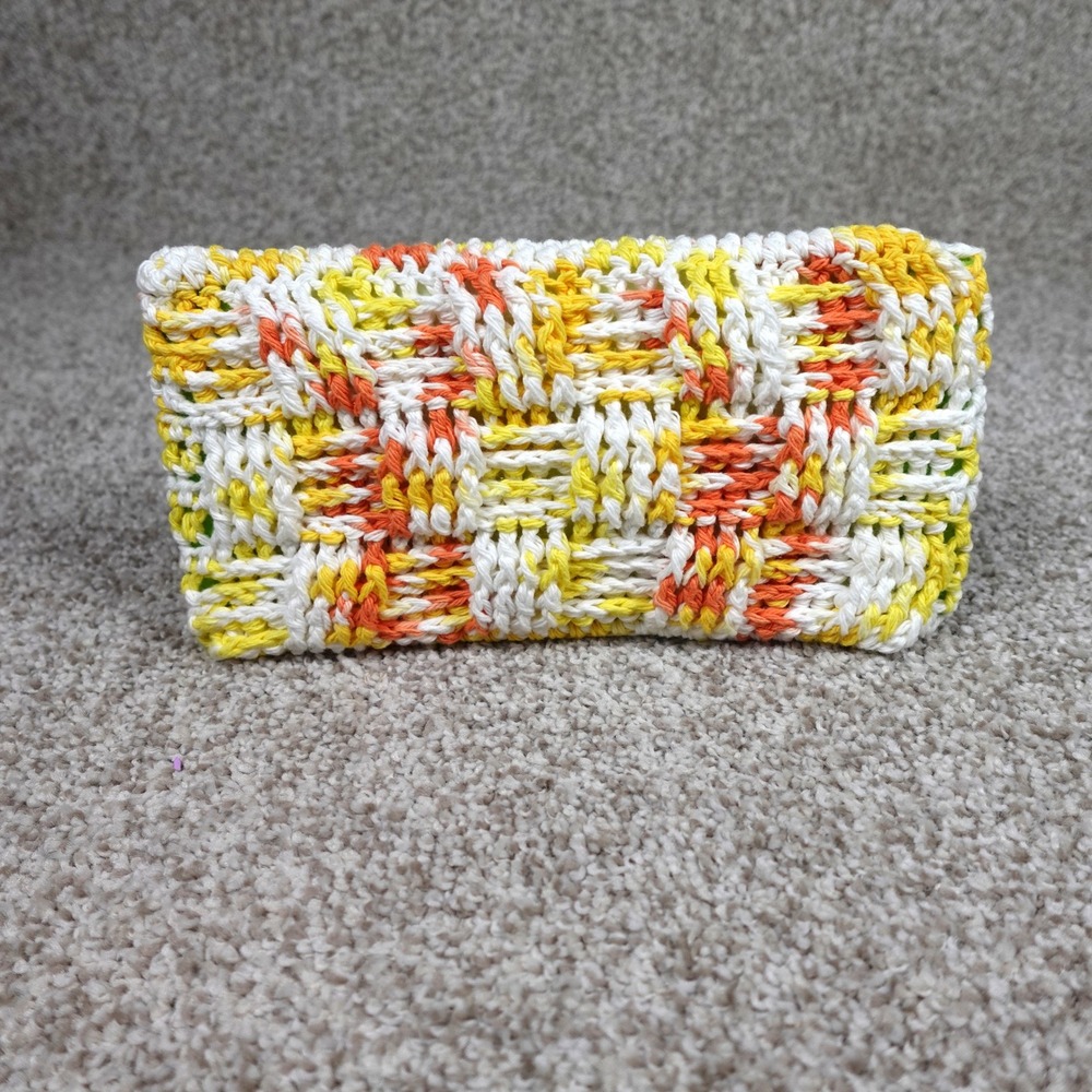 Handmade Crocheted Mop Pad Cover Yellow Orange White Basketweave Reusable‎ Pad